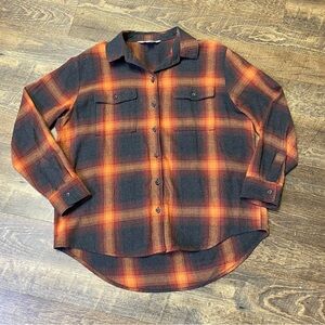 Old Navy The Boyfriend Shirt Orange Black Plaid Flannel Evermore Swiftie Small
